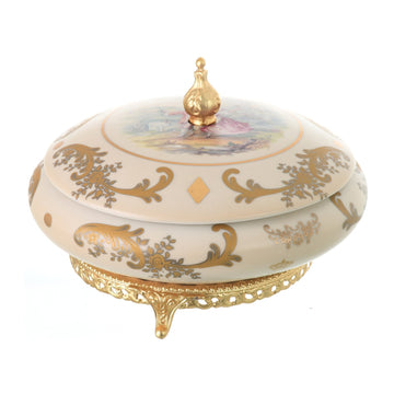 Caroline - Round Box with Gold Plated Legs - Romeo & Juliet - Beige & Gold - 18cm