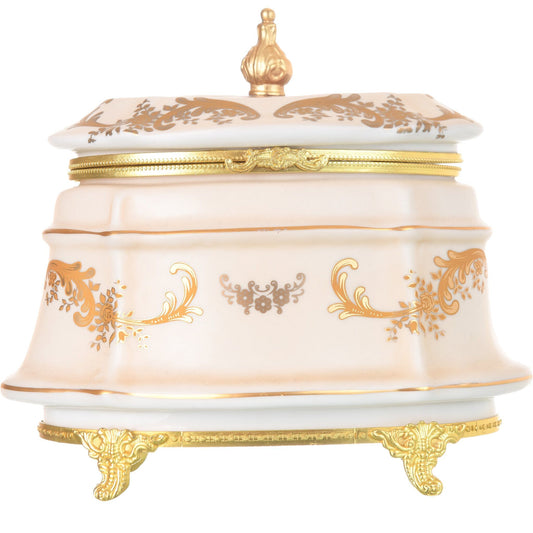 Caroline - Oval Box with Cover - Romeo & Juliet - Beige & Gold - 14x21cm