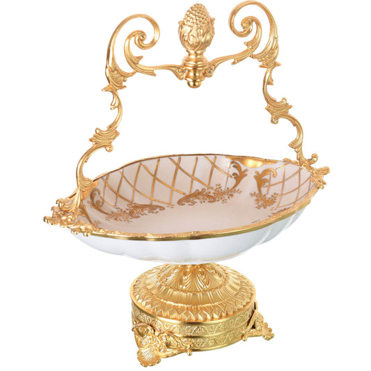 Caroline - Imperial Ova Basket with Gold Plated Base & Handles - Beige & Gold - 30x18x36cm
