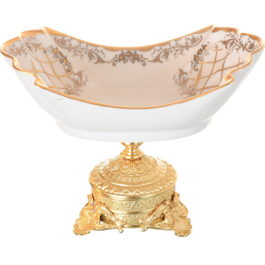 Caroline - Imperial Bowl with Gold Plated Base - Beige & Gold & White - 23x13cm