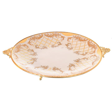 Caroline - Imperial Round Tray with Gold Plated Handles & Legs - Beige & Gold - 36cm