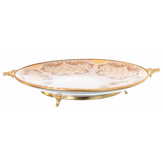 Caroline - Imperial Round Tray with Gold Plated Handles & Legs - Beige & Gold - 36cm