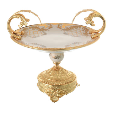 Caroline - Imperial Round Plate with Gold Plated Base - Beige & Gold - 25cm