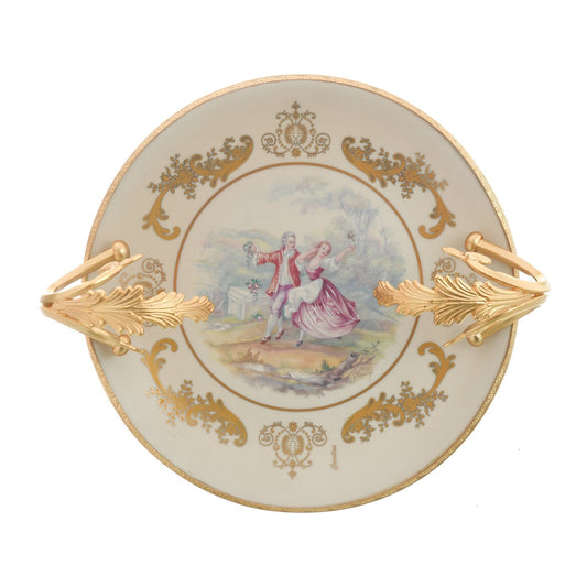 Caroline - Round Plate with Base - Romeo & Juliet - Beige & Gold - 25cm