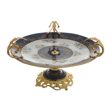 Caroline - Round Plate with Base - Romeo & Juliet - Blue & Gold - 40cm