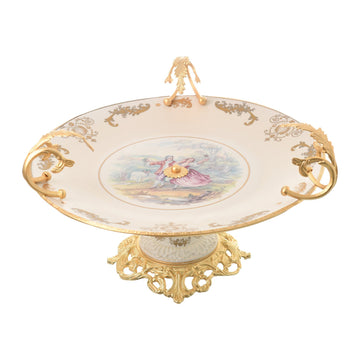 Caroline - Round Plate with Base - Romeo & Juliet - Beige & Gold - 40cm