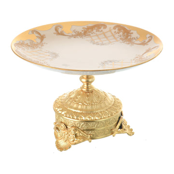 Caroline - Imperial Round Plate with Gold Plated Base - Beige & Gold - 20cm
