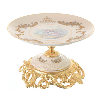 Caroline - Round Plate with Base - Romeo & Juliet - Beige & Gold - 20cm