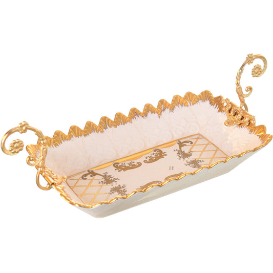 Caroline - Imperial Rectangular Plate with Gold Plated Handles - Beige & Gold - 39x18cm