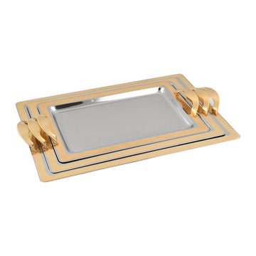 Elegant Gioiel - Rectangular Tray Set with Handles 3 Pieces - Gold - Stainless Steel 18/10