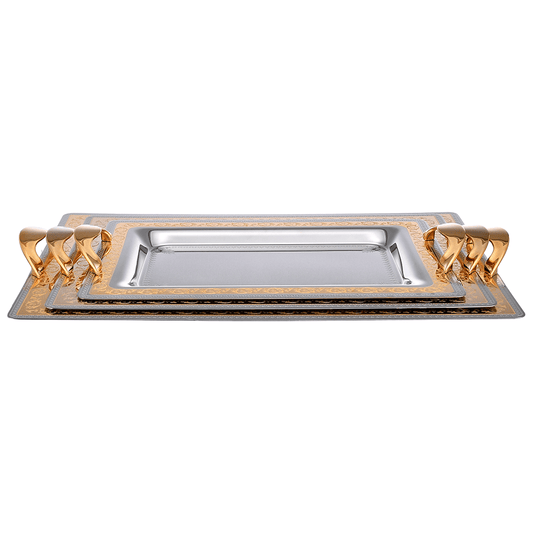 Elegant Gioiel - Rectangular Tray Set with Handles 3 Pieces - Gold - Stainless Steel 18/10
