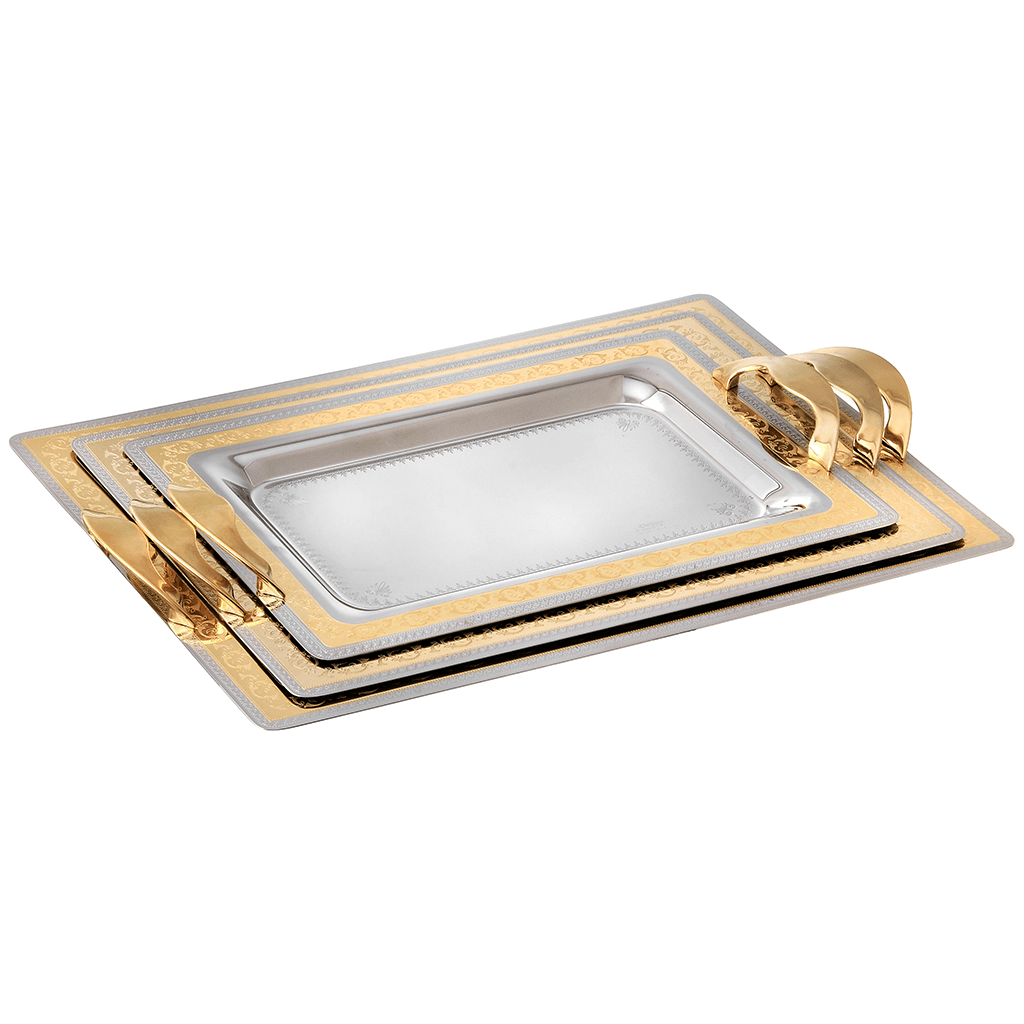 Elegant Gioiel Rectangular Tray Set with Handles Pieces Gold  Stainless Steel 18/10