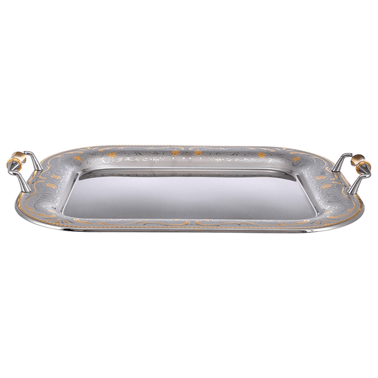 Elegant Gioiel - Rectangular Tray with Handles - Silver & Gold - 50cm - Stainless Steel 18/10 - 75000523