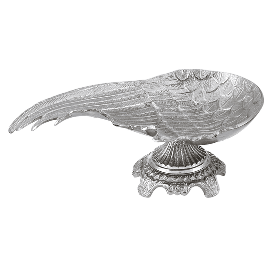Wing Shaped Plate with Base For Snacks & Nuts - Silver - Silver Plated Metal
