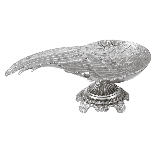 Wing Shaped Plate with Base For Snacks & Nuts - Silver - Silver Plated Metal - 80005573