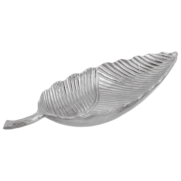 Leaf Shaped Plate  For Snacks & Nuts - Silver - Silver Plated Metal