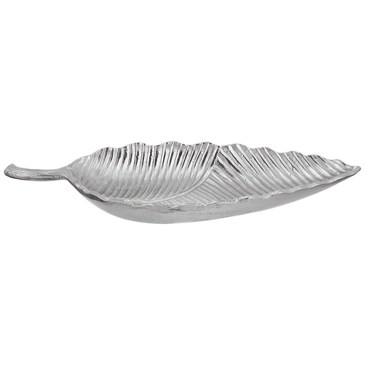 Leaf Shaped Plate  For Snacks & Nuts - Silver - Silver Plated Metal