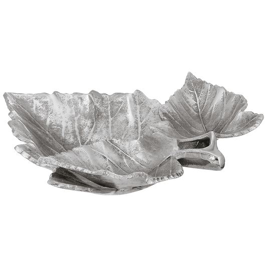 Leaf Shaped Hors D'oeuvre For Snacks & Nuts - Silver - Silver Plated Metal