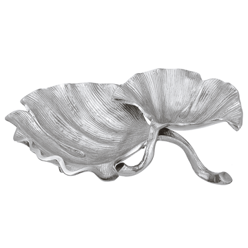 Leaf Shaped Hors D'oeuvre for Snacks & Nuts 2 Parts - Silver - Silver Plated Metal