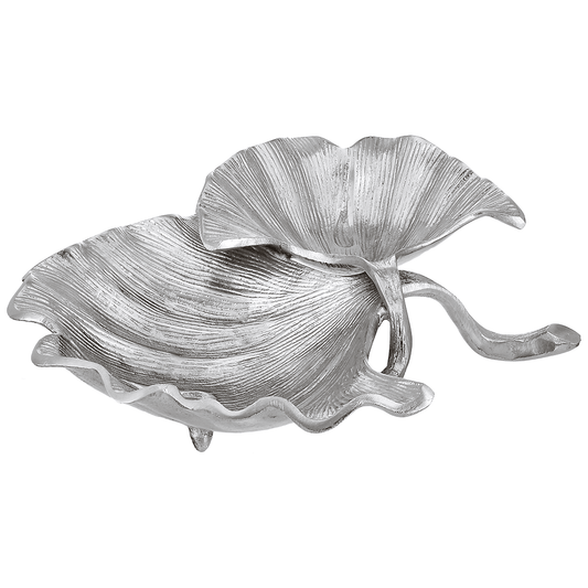 Leaf Shaped Hors D'oeuvre for Snacks & Nuts 2 Parts - Silver - Silver Plated Metal