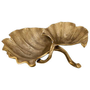 Leaf Shaped Hors D'oeuvre For Snacks & Nuts 2 Parts - Gold - Gold Plated Metal