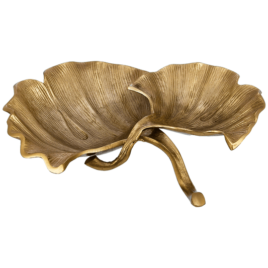Leaf Shaped Hors D'oeuvre For Snacks & Nuts 2 Parts - Gold - Gold Plated Metal