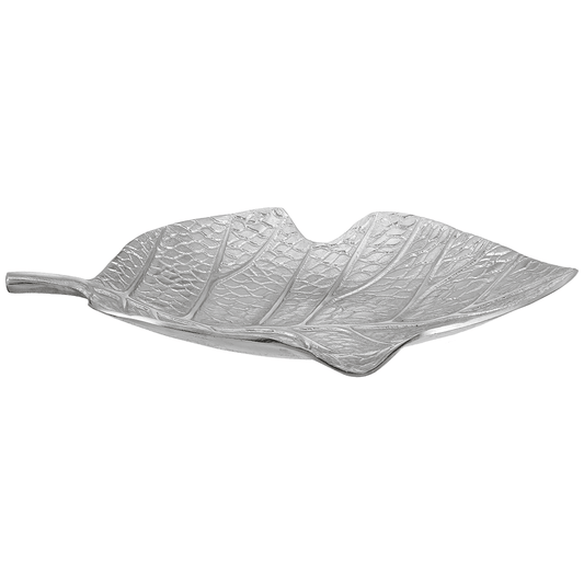 Leaf Shaped Plate for Snacks & Nuts - Silver - Silver Plated Metal