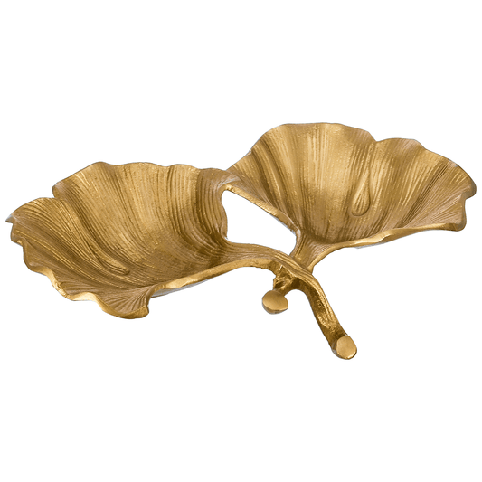 Leaf Shaped Hors D'oeuvre For Snacks & Nuts 2 Parts - Gold - Gold Plated Metal