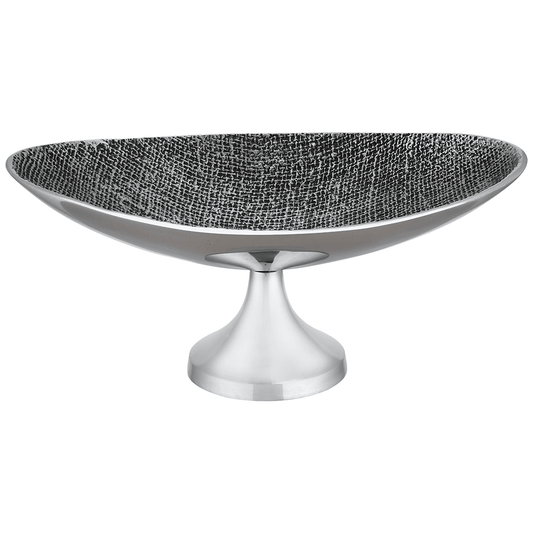 Oval Shaped Platter with Base For Snacks & Fruits - Grey - Silver Plated Metal
