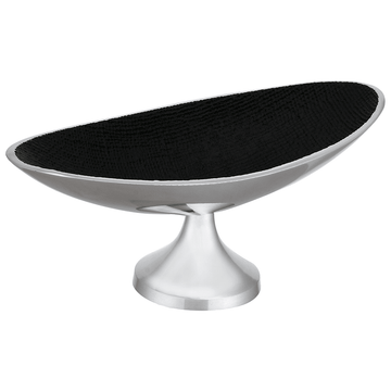 Oval Shaped Platter With Base For Snacks & Fruits - Black - Silver Plated Metal