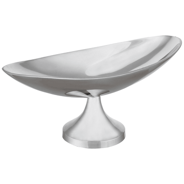 Oval Shaped Platter with Base For Snacks & Fruits - Silver - Silver Plated Metal