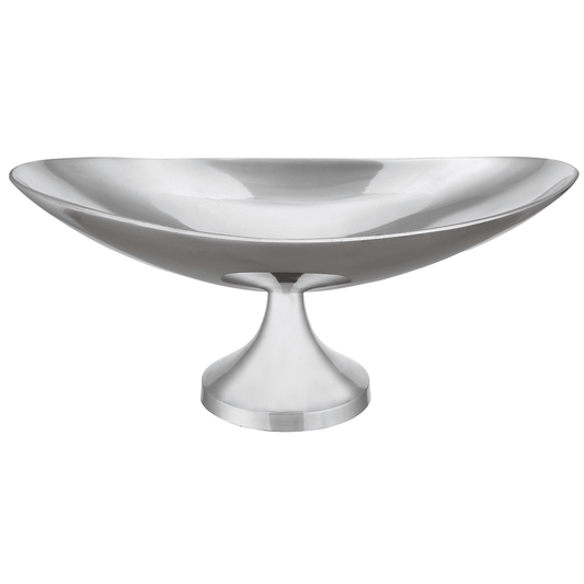 Oval Shaped Platter with Base For Snacks & Fruits - Silver - Silver Plated Metal