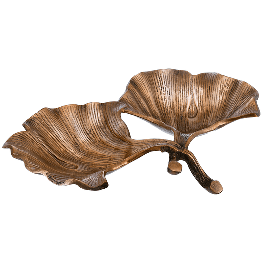 Leaf Shaped Hors D'oeuvre For Snacks & Nuts 2 Parts - Gold - Gold Plated Metal