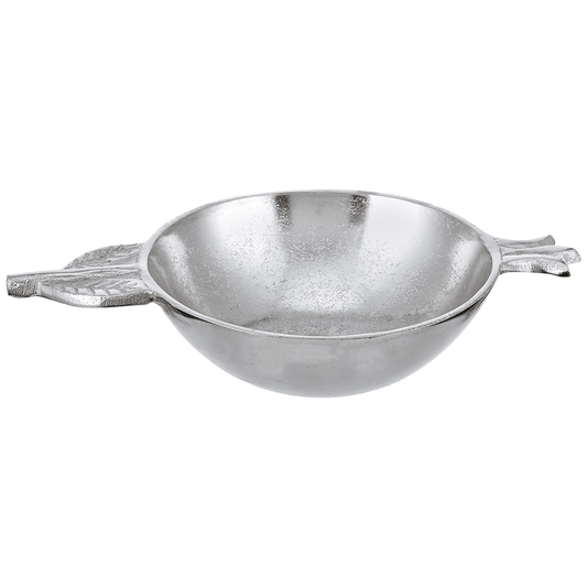 Round Bowl with Arrow Shaped Handles For Snacks & Nuts - Silver - Silver Plated Metal