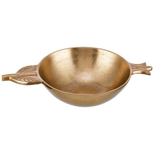 Round Bowl with Arrow Shaped Handles For Snacks & Nuts - Gold - Gold Plated Metal