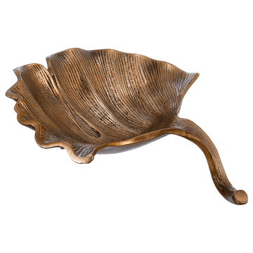 Leaf Shaped Small Plate For Snacks & Nuts - Bronze & Black - Bronze Plated Metal