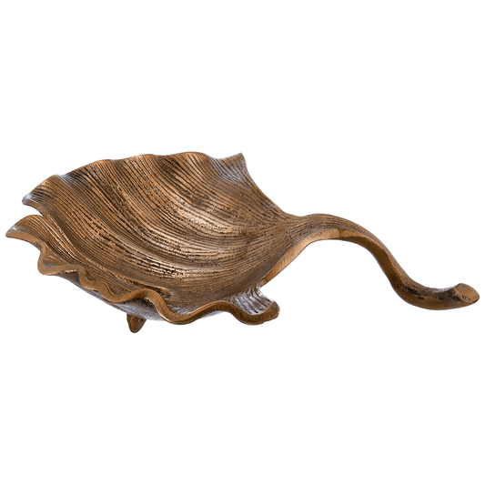 Leaf Shaped Small Plate For Snacks & Nuts - Bronze & Black - Bronze Plated Metal