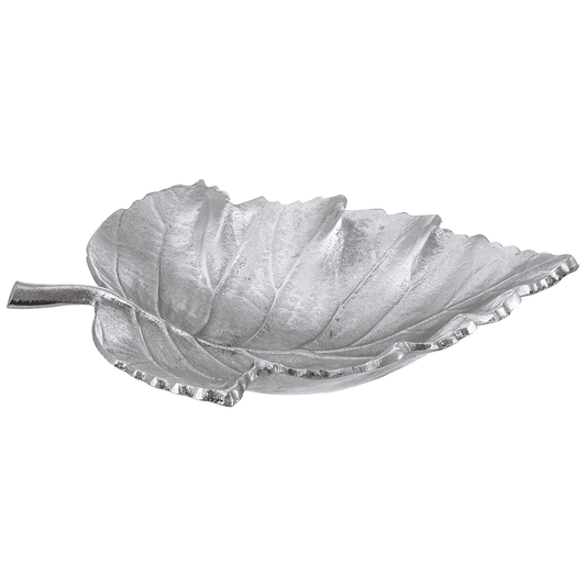 Leaf Shaped Plate For Snacks & Nuts - Silver - Silver Plated Metal