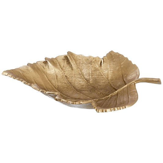 Leaf Shaped Plate For Snacks & Nuts - Gold - Gold Plated Metal