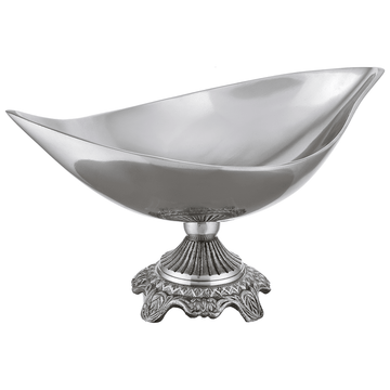 Oval Shaped Platter with Base For Snacks & Fruits - Silver - Silver Plated Metal