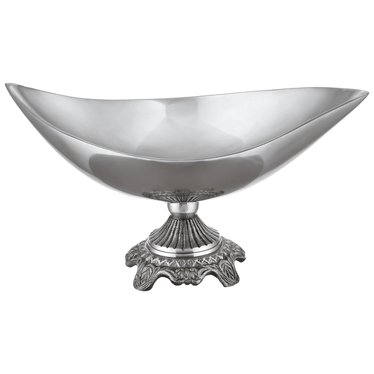 Oval Shaped Platter with Base For Snacks & Fruits - Silver - Silver Plated Metal