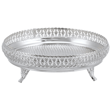 Round Tray with Feet - Silver - 23cm - Silver Plated Metal - 80005717