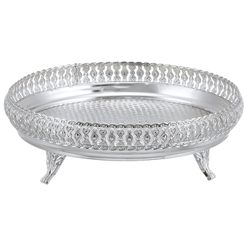 Round Tray with Feet - Silver - 23cm - Silver Plated Metal