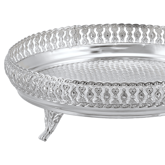 Round Tray with Feet - Silver - 23cm - Silver Plated Metal