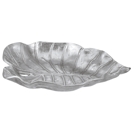 Leaf Shaped Plate For Snacks & Nuts - Silver - Silver Plated Metal