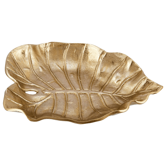 Leaf Shaped Plate For Snacks & Nuts - Gold - Gold Plated Metal
