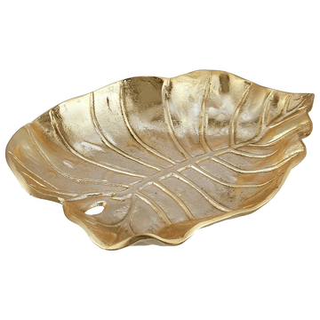 Leaf Shaped Plate For Snacks & Nuts - Gold - Gold Plated Metal