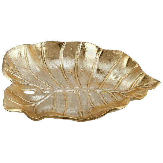 Leaf Shaped Plate For Snacks & Nuts - Gold - Gold Plated Metal