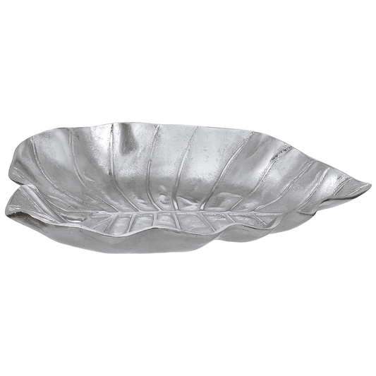 Leaf Shaped Plate For Snacks & Nuts - Silver - Silver Plated Metal
