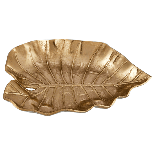 Leaf Shaped Plate For Snacks & Nuts - Gold - Gold Plated Metal